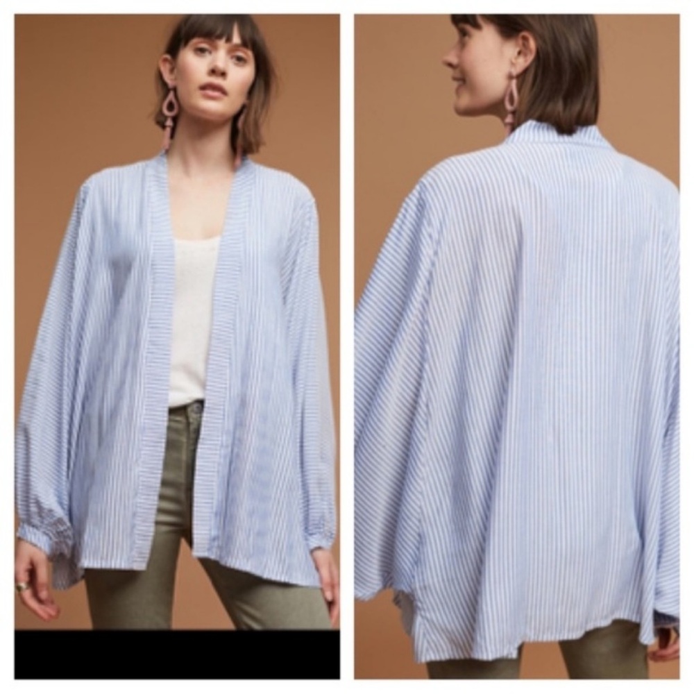 Anthropologie Vanessa Virginia Open Front Dolman Cardigan Blue Strips OS